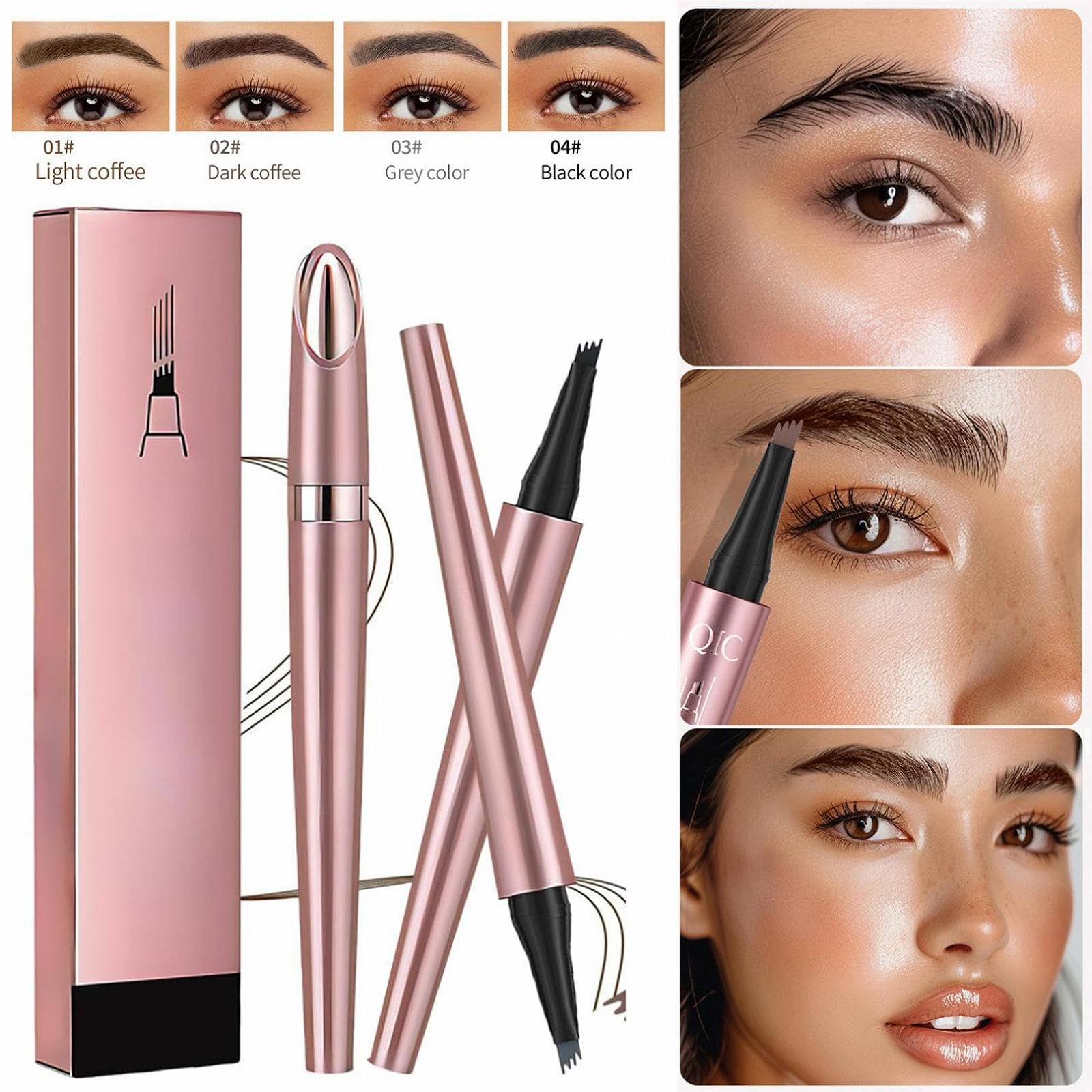 Карандаш для бровей Microblading 3D 4-зубчатый аппликатор 2 шт. Светло-кофейный + черный, фото №6