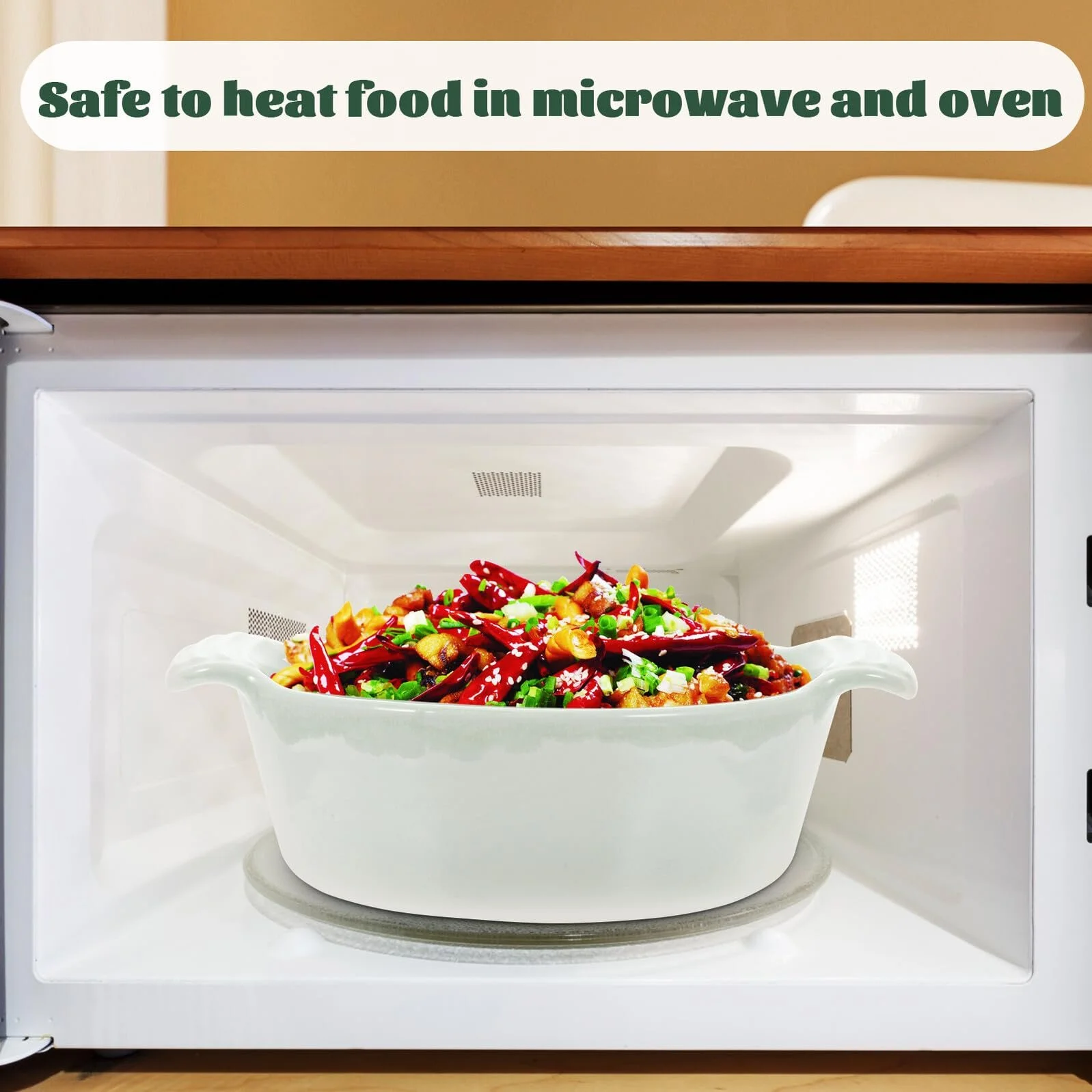 Форма для випікання VALICLUD керамічна з подвійними ручками кругла термостійка Зелена, фото №7