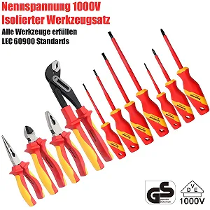 Набір викруток та плоскогубців VDE 1000 В 13 предметів з тестером напруги та ізоляційною стрічкою synthetic.ua - Фото 1