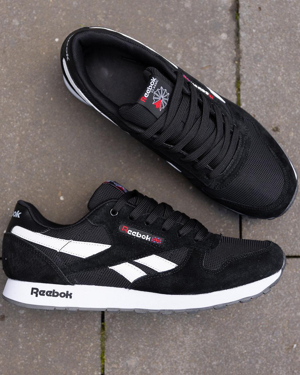 Мужские кроссовки Reebok Classic Leather бело черные демисезонные замшевые кроссы рибок для спорта, фото №6