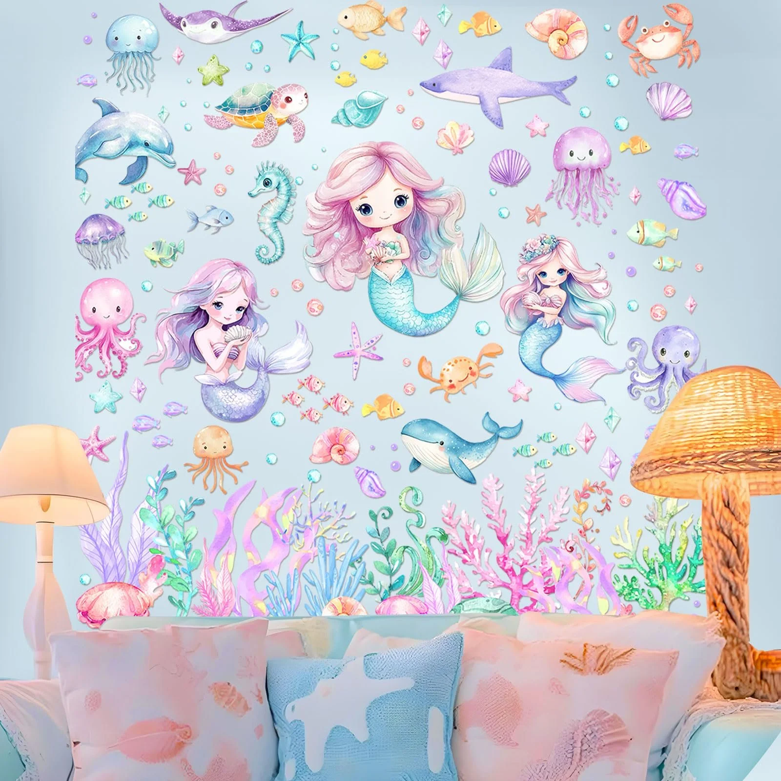 Наклейки на стіну Kreatwow Русалка та морські тварини Набір 2 шт., фото №3