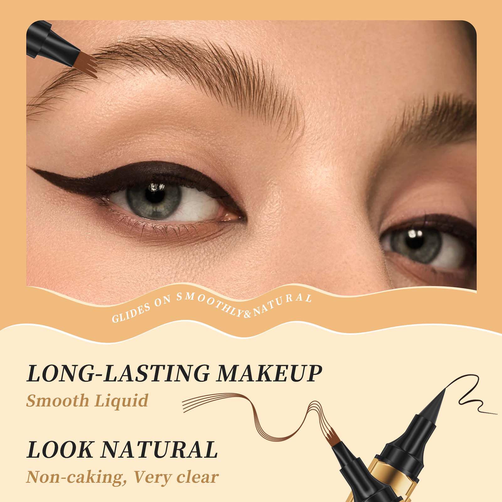 Карандаш для бровей 2-в-1 3D 4-вилочный черный, фото №3