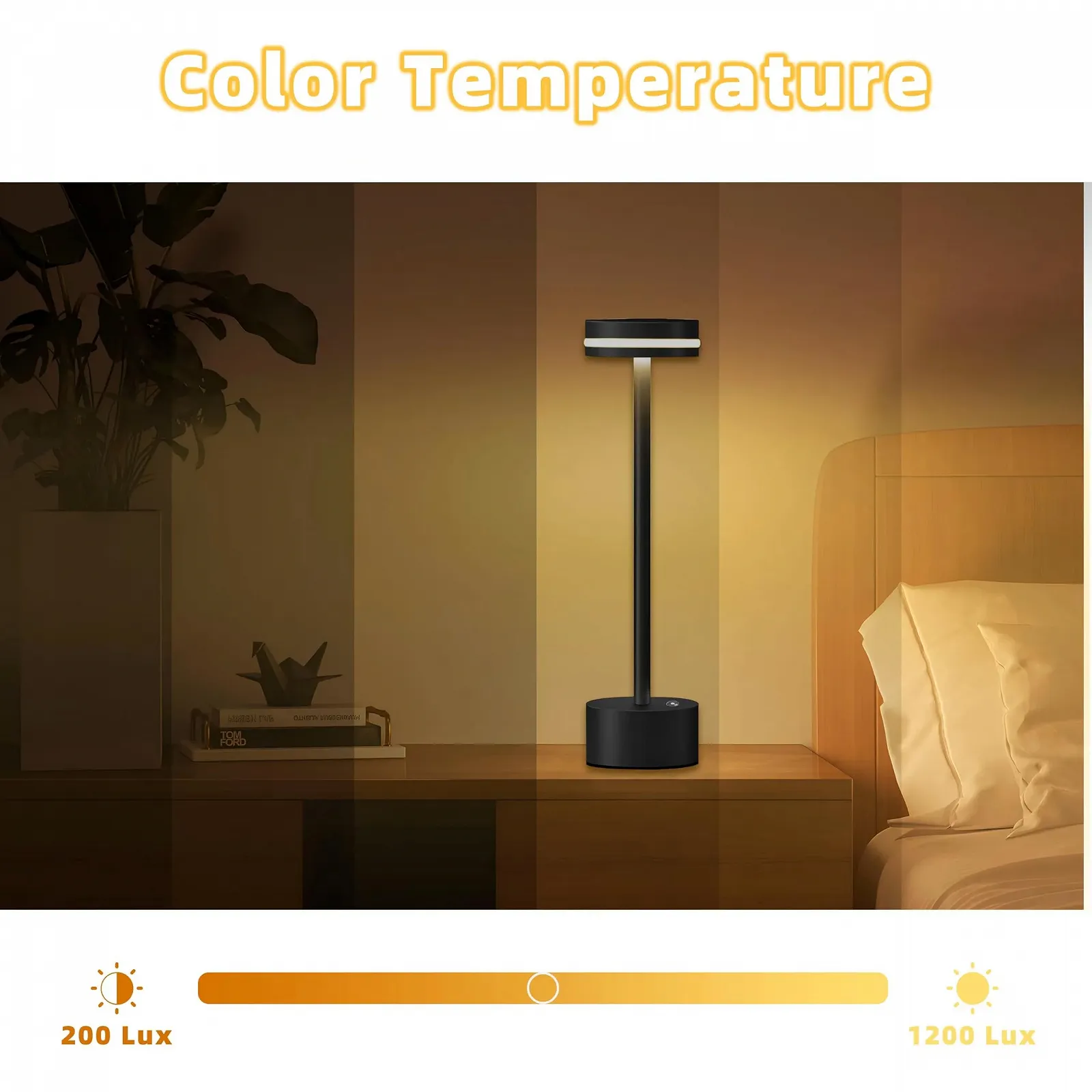 Настільна лампа LED бездротова алюмінієва сенсорна USB-C Чорний, фото №6