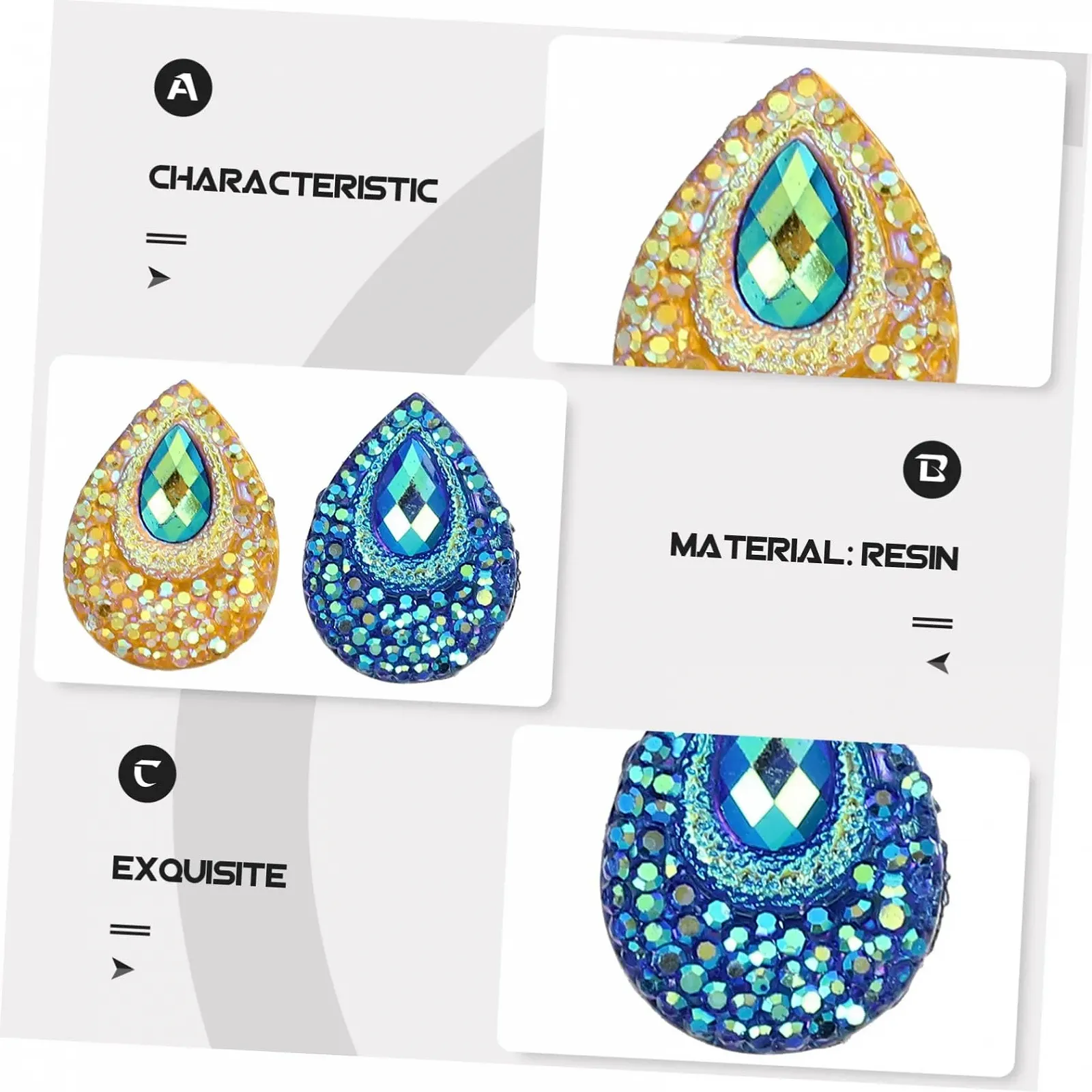 Стрази Краплеподібні NUOBESTY 300 штук, Кришталеві Стрази, Скляні, Плоска Основа, фото №9