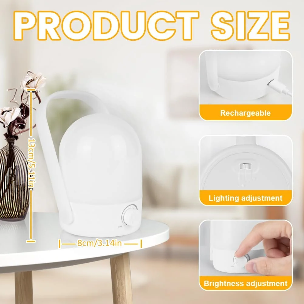 Настільна лампа HOTUT LED бездротова ліхтар з ручкою 360° 2 кольори димер акумуляторна портативна нічник, фото №2