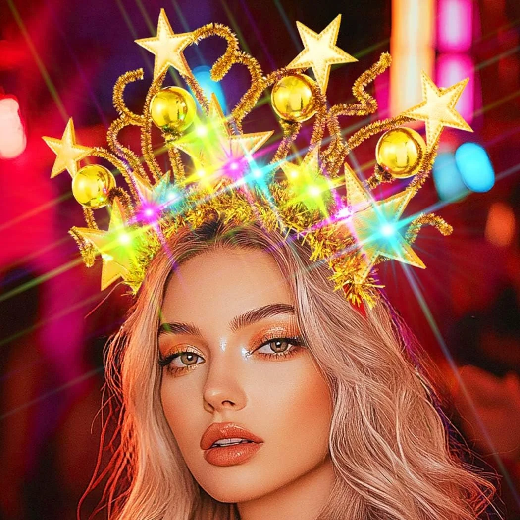 Обруч Зірки, що світяться, LED Кульки Золотий, Один розмір, фото №1