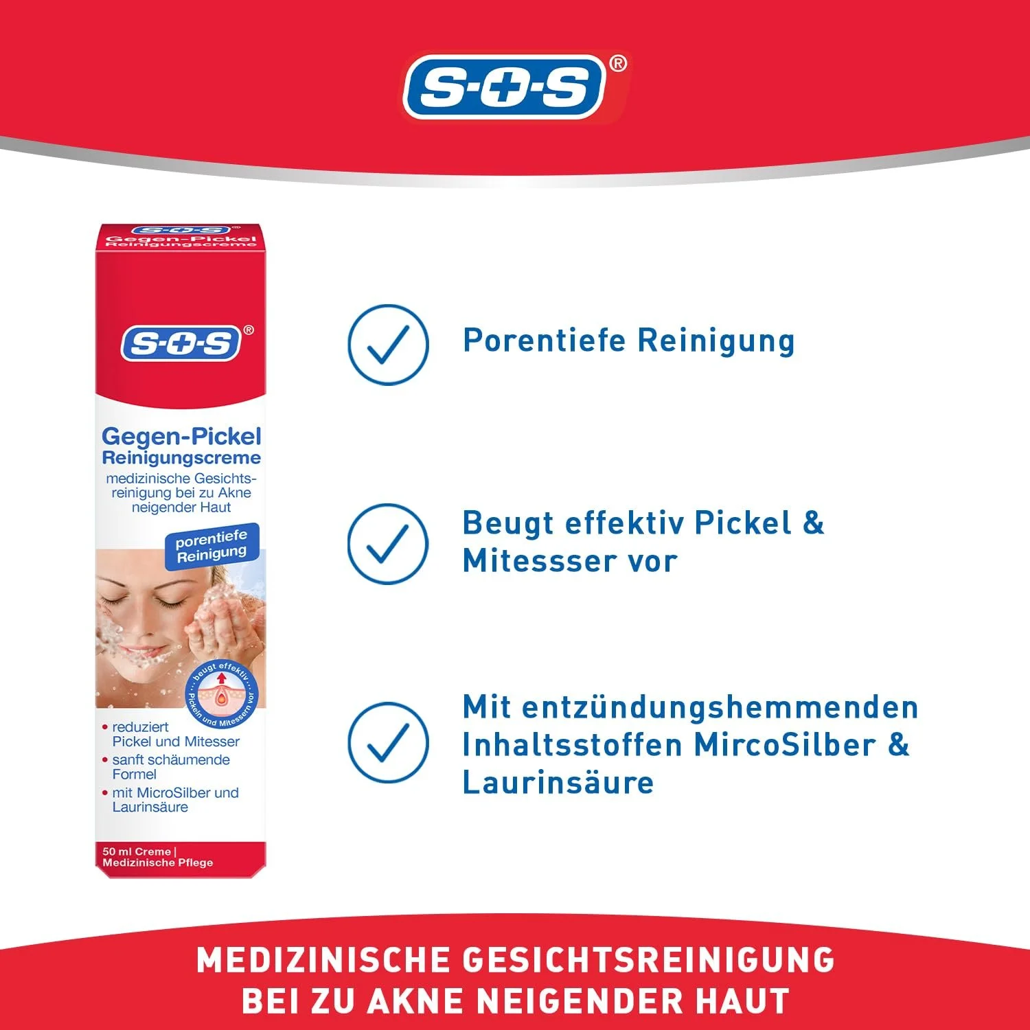 Крем для умывания SOS Counter-Pimple, медицинское средство для очищения лица для кожи, склонной к акне, мягкое вспенивание для глубоких пор и мягкого очищения кожи, с MicroSilver и лауриновой кислотой, 1 x 50 мл крема, фото №2 Крем для умывания SOS Counter-Pimple, медицинское средство для очищения лица для кожи, склонной к акне, мягкое вспенивание для глубоких пор и мягкого очищения кожи, с MicroSilver и лауриновой кислотой, 1 x 50 мл крема, фото №2