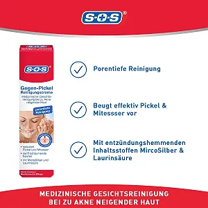 Крем для умывания SOS Counter-Pimple, медицинское средство для очищения лица для кожи, склонной к акне, мягкое вспенивание для глубоких пор и мягкого очищения кожи, с MicroSilver и лауриновой кислотой, 1 x 50 мл крема synthetic.ua - Фото 1