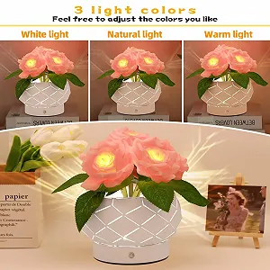 Настільна лампа Rose Flower акумуляторна сенсорна 3 кольори з димуванням synthetic.ua - Фото 1