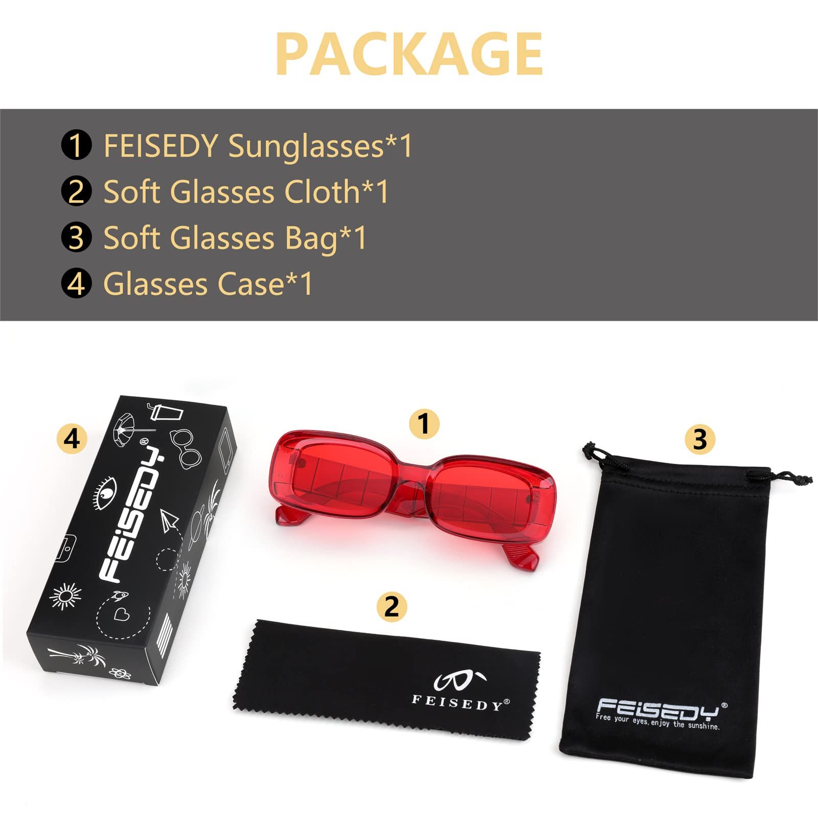 Солнцезащитные очки прямоугольные винтажные FEISEDY B2307, фото №6