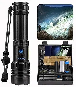 Ліхтар LED Перезаряджуваний 1000000 Люменів, Надзвичайно Яскравий Зумівний Тактичний з 7 Режимами Освітлення та Тривалим Часом Роботи - Фото 1