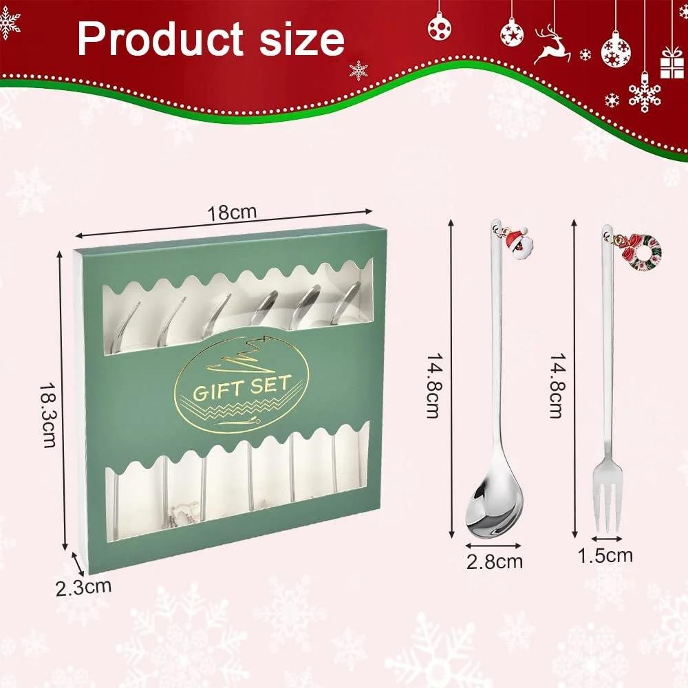 Набор вилок и ложек BUZIFU, 6 шт., 3 ложки и 3 вилки, из нержавеющей стали, фото №2