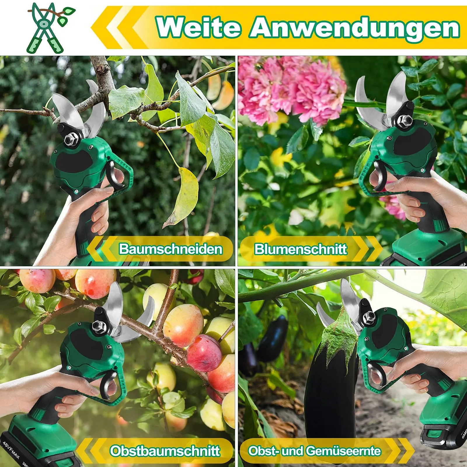 Секатор UISEBRT електричний 48 V 3000 mAh, діаметр різу 30 мм, фото №4