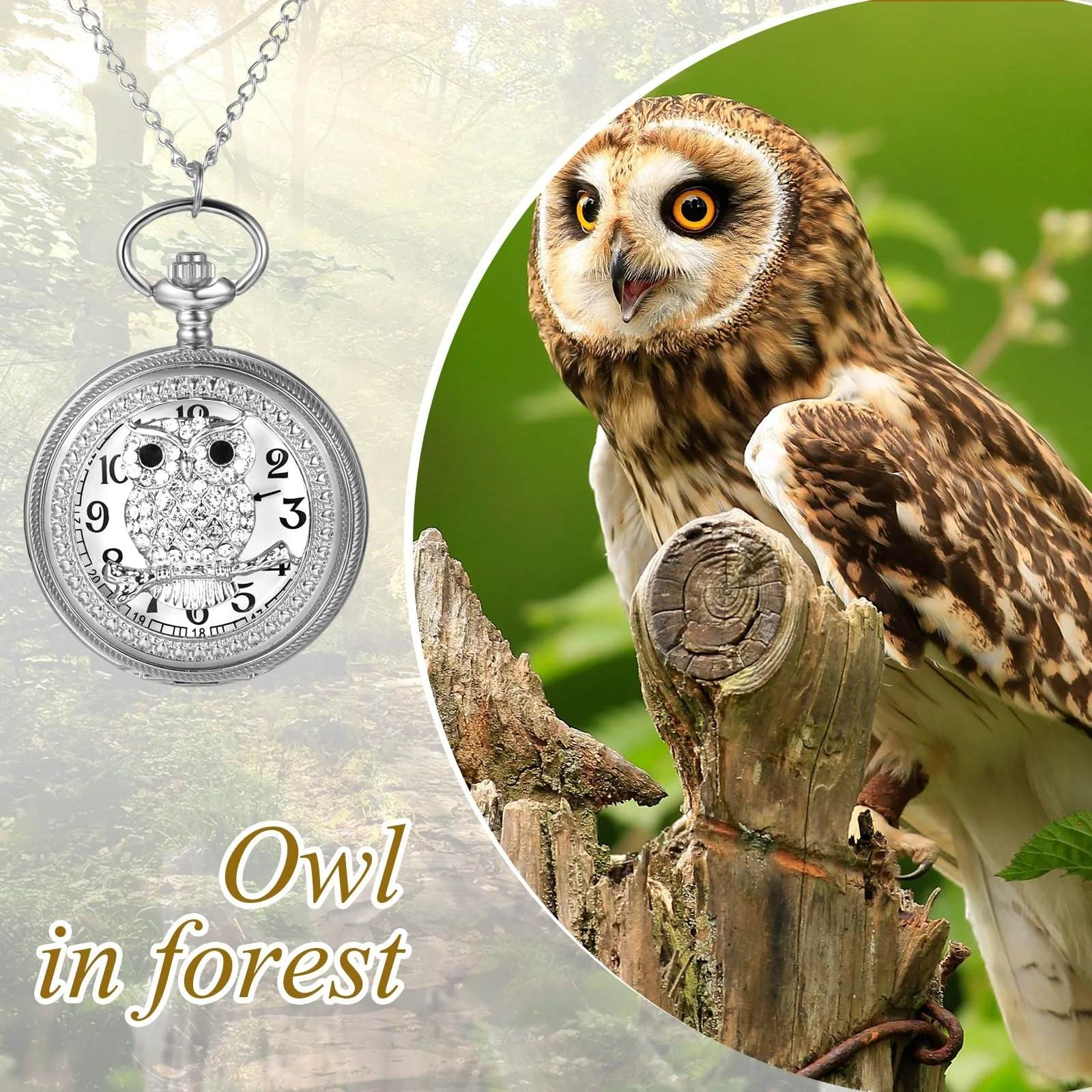 Кишеньковий годинник Золотий срібний годинник із стразами у вигляді сови, фото №6 Кишеньковий годинник Золотий срібний годинник із стразами у вигляді сови, фото №6