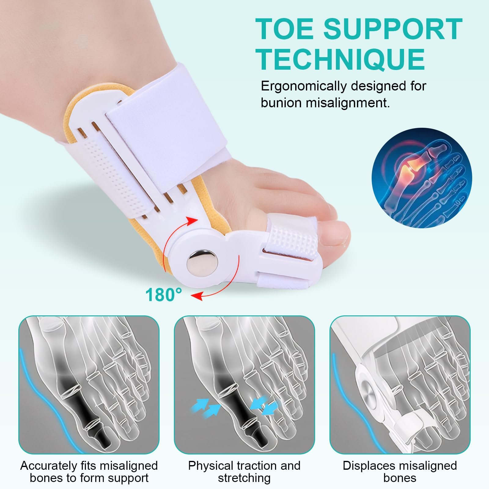 Шина для корекції Hallux Valgus (2 шт.) Регульований роздільник для пальців Синій, фото №5