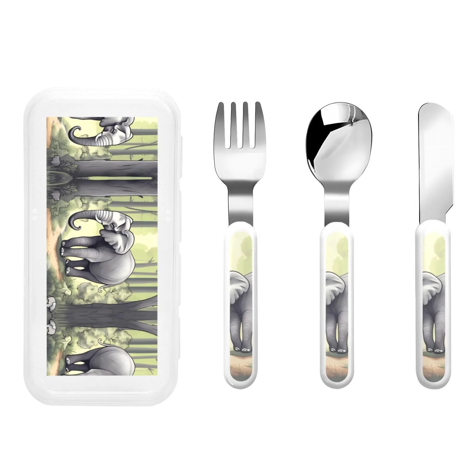 Набір дитячих столових приборів з трьох предметів Walking Elephant Bedrucktes для дитячого садка, фото №1 Набір дитячих столових приборів з трьох предметів Walking Elephant Bedrucktes для дитячого садка, фото №1