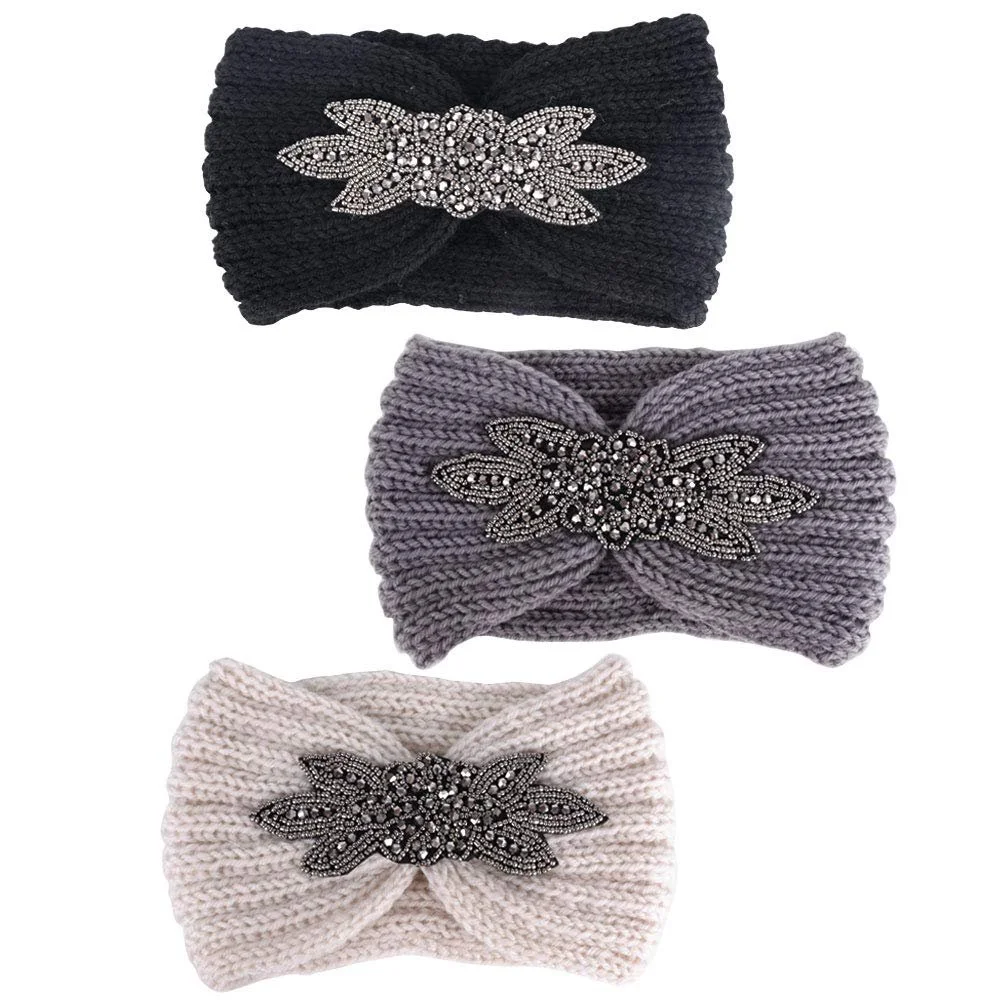 В'язана пов'язка на голову Жіноча зимова з блискітками, фото №1