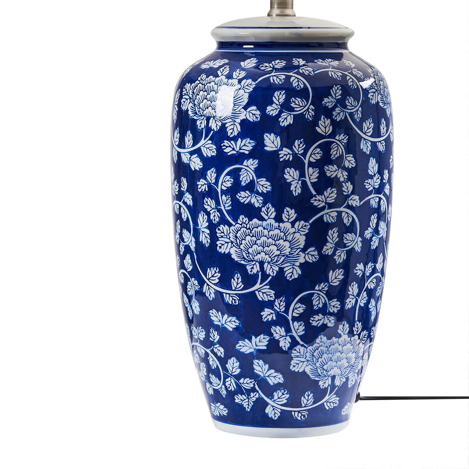 Настільна лампа Beliani Angeles порцелянова основа лляний абажур E27 біло-блакитна, фото №6