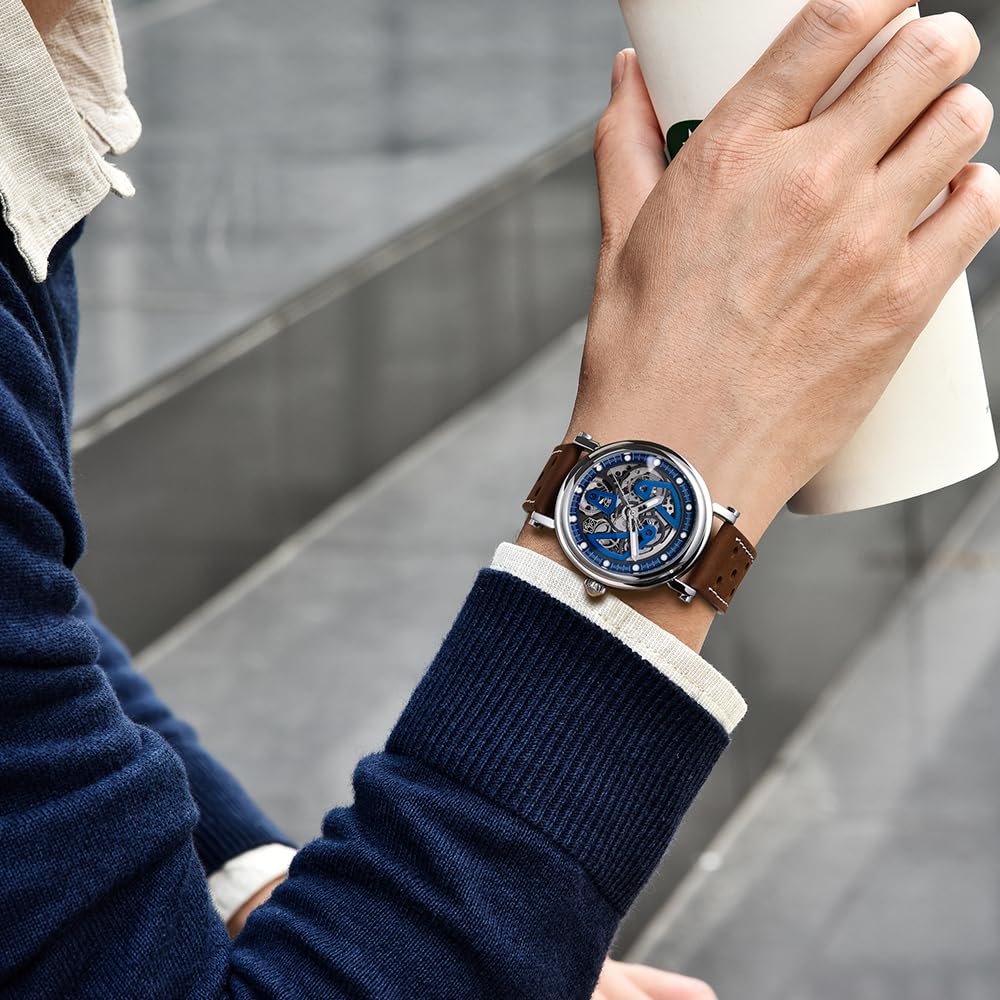 Годинники Benyar Чоловічі Skeleton Автоматичні Механічні з Шкіряним Ремінцем Класичний Ретро, фото №2