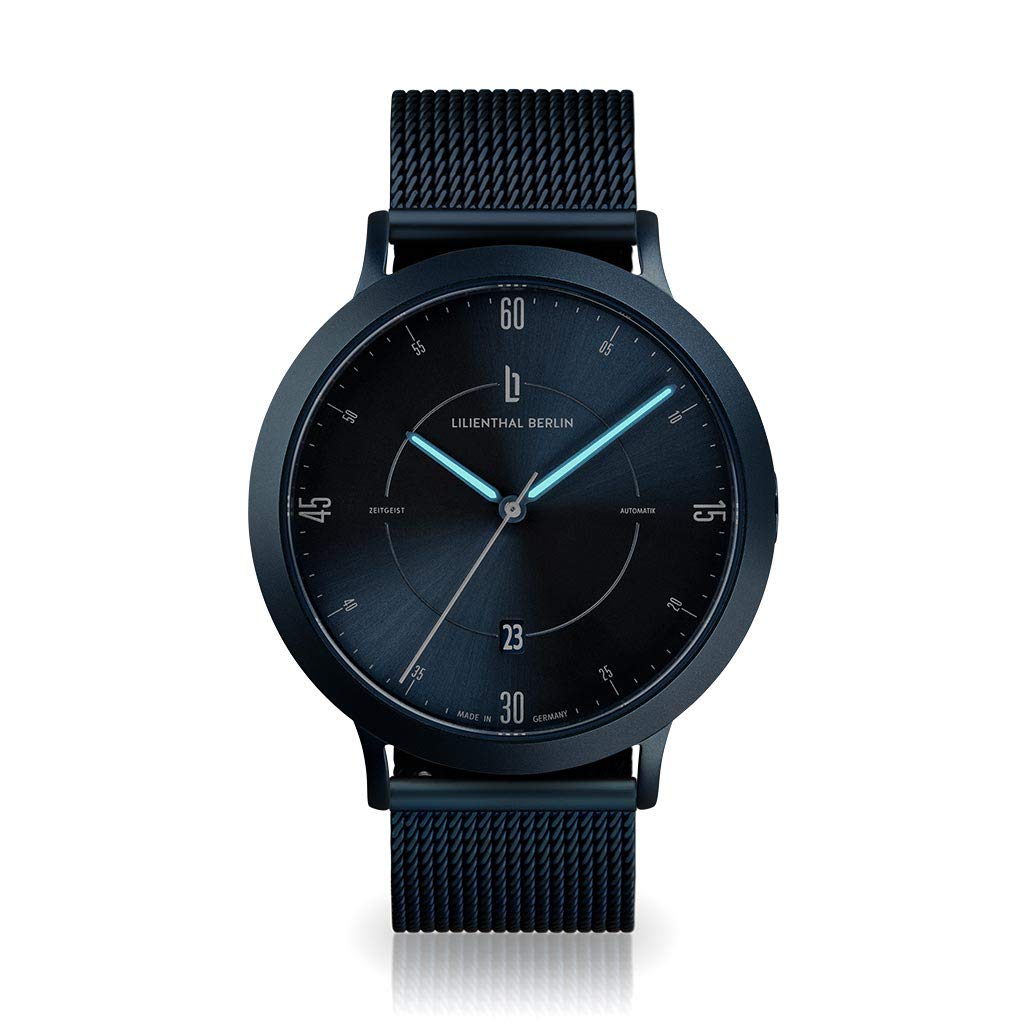 Часы Lilienthal Berlin Zeitgeist Automatic All Blue для мужчин из серебряной хирургической стали с автоматическим механизмом и сапфировым стеклом - 42.5 мм, фото №4