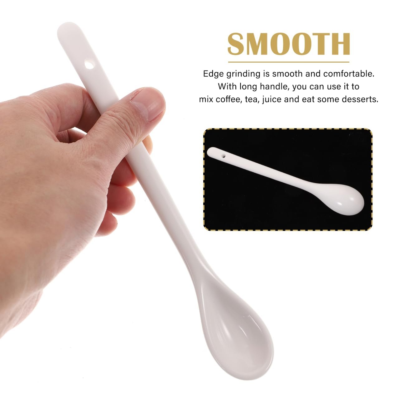 Ложка Фарфоровая 5 шт Ложка керамическая для супа Ложка керамическая с длинной ручкой для смешивания Ложка для кофе Кухонная ложка для супа Каши, фото №3