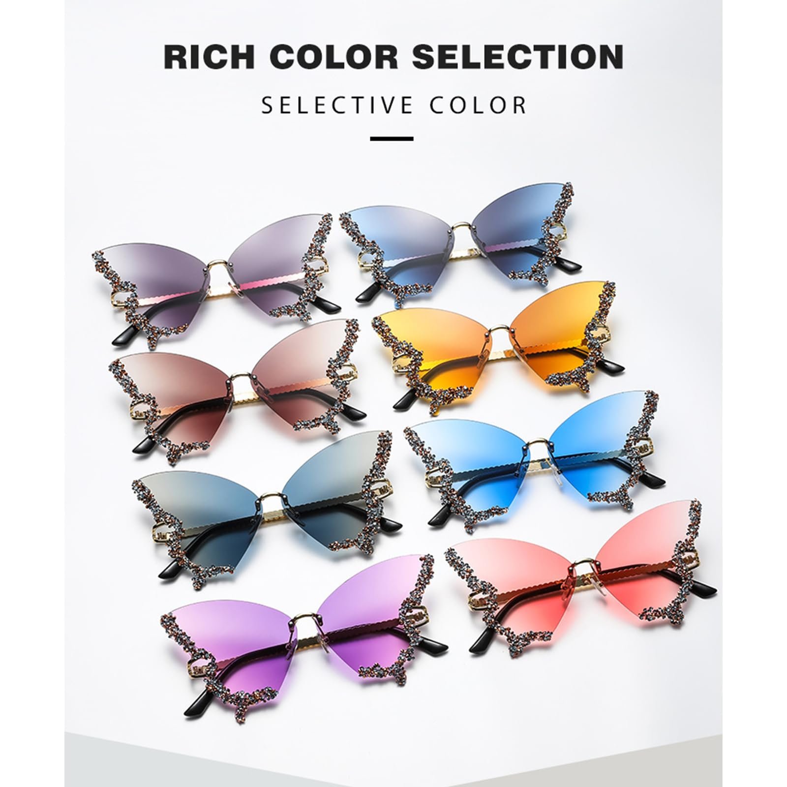 Сонцезахисні Окуляри Yjcnelcr Блискучі Метелик Стрази Жіночі Без обідка Для Маленького Лиця, фото №3