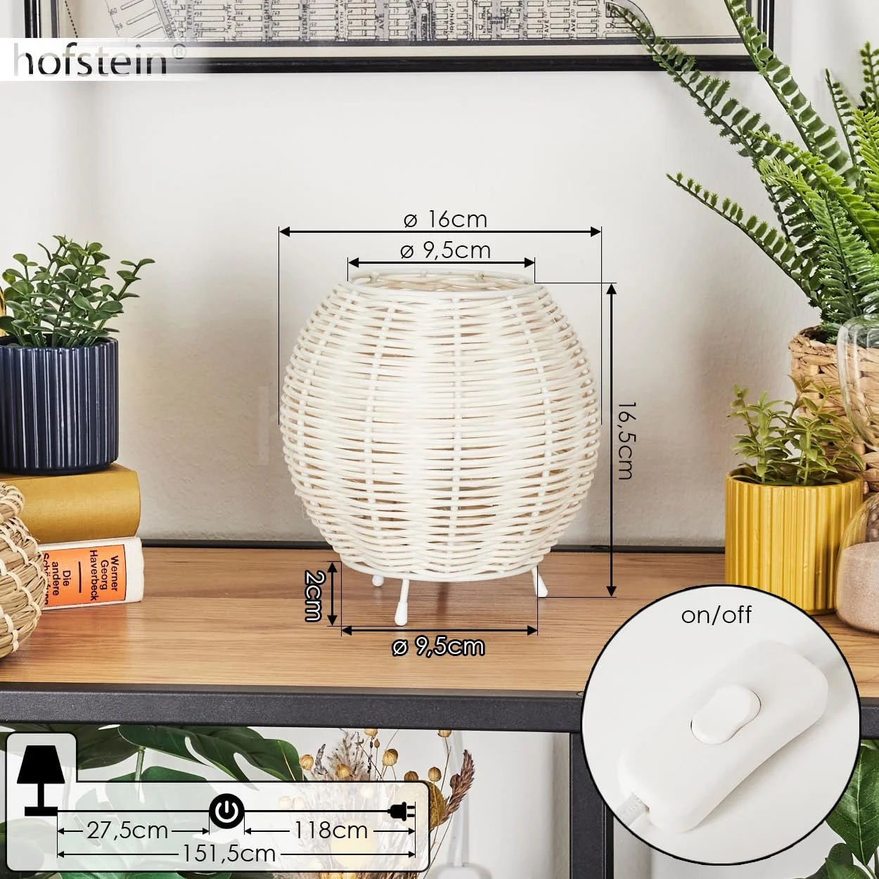 Настільна лампа Malpica Метал/Ротанг Boho 16 см 16.5 см 1 x E14 Бежевий/Білий, фото №5