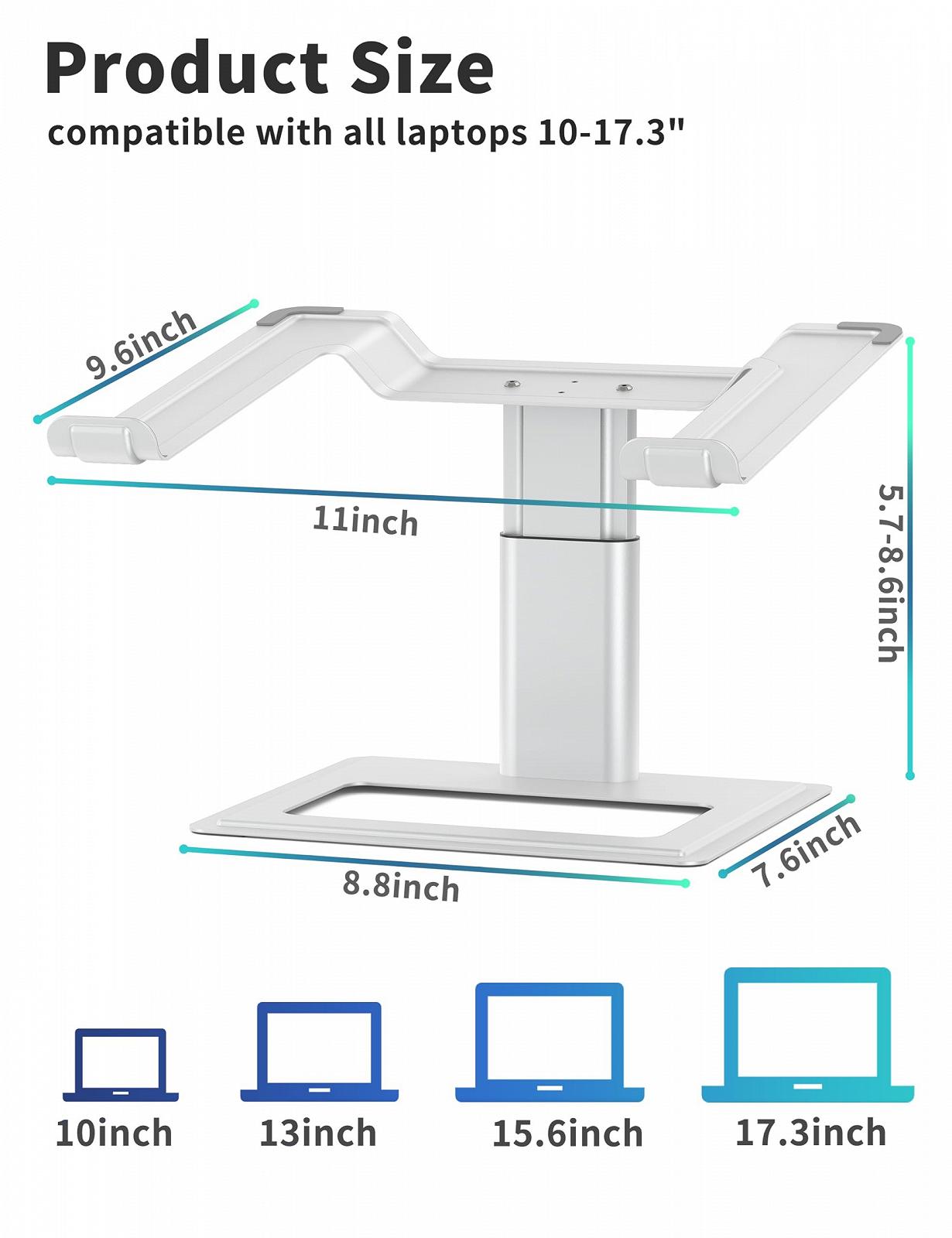 Подставка для ноутбука SOUNDANCE Регулируемая для стола, держатель для компьютера, эргономичная, совместима с ноутбуками от 10 до 17,3 дюймов, серебристая, фото №2