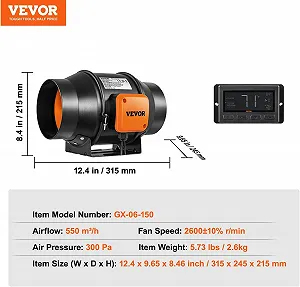 Канальний вентилятор VEVOR GX-06-150 з контролером температури та вологості / 150 мм / Тихий / Чорний-Оранжевий ціна на synthetic.ua - Фото 1 Канальний вентилятор VEVOR GX-06-150 з контролером температури та вологості / 150 мм / Тихий / Чорний-Оранжевий synthetic.ua - Фото 1