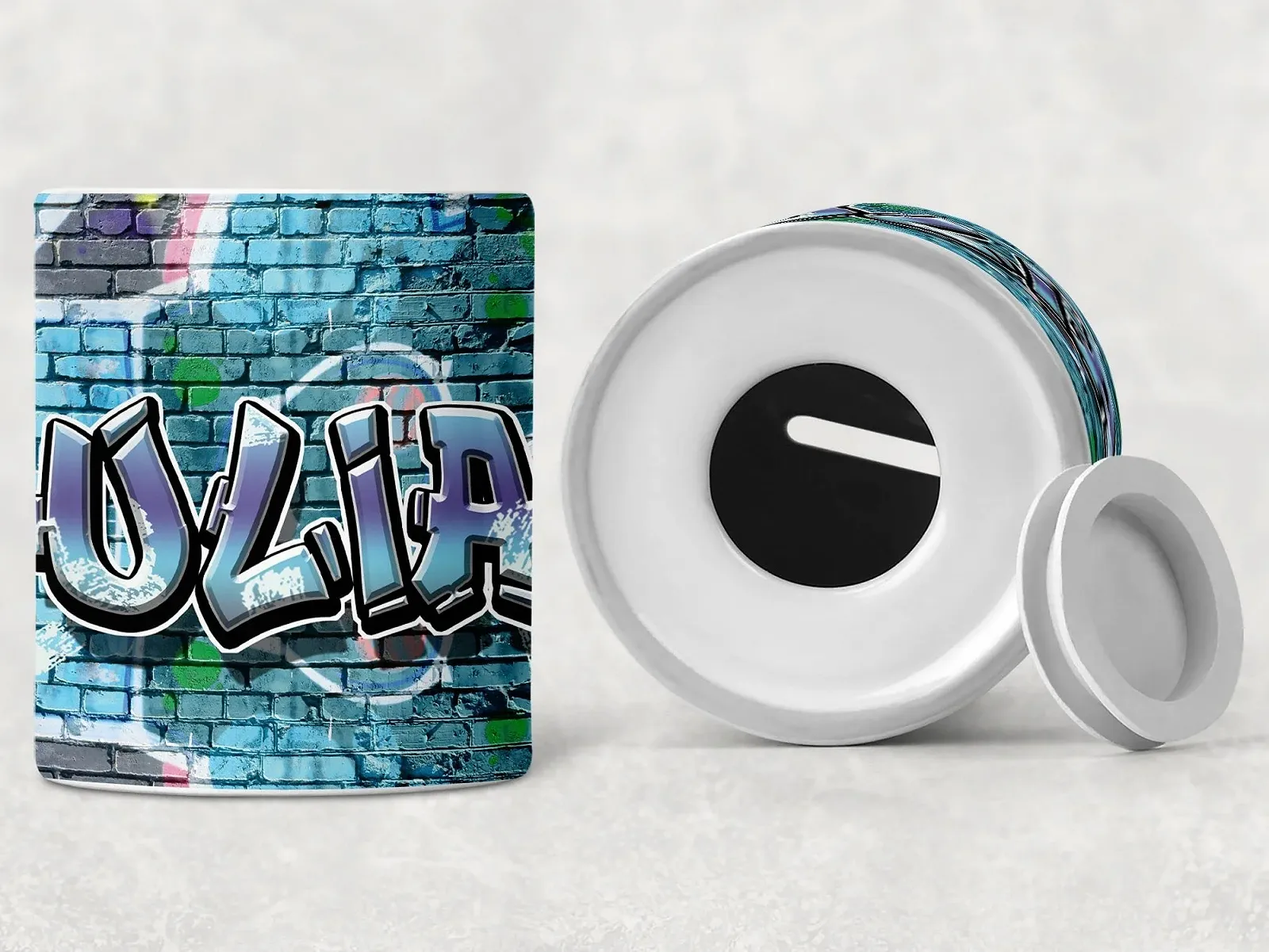 Скарбничка timalo Gamer Персоналізована Керамічна Блакитне графіті 27, фото №2