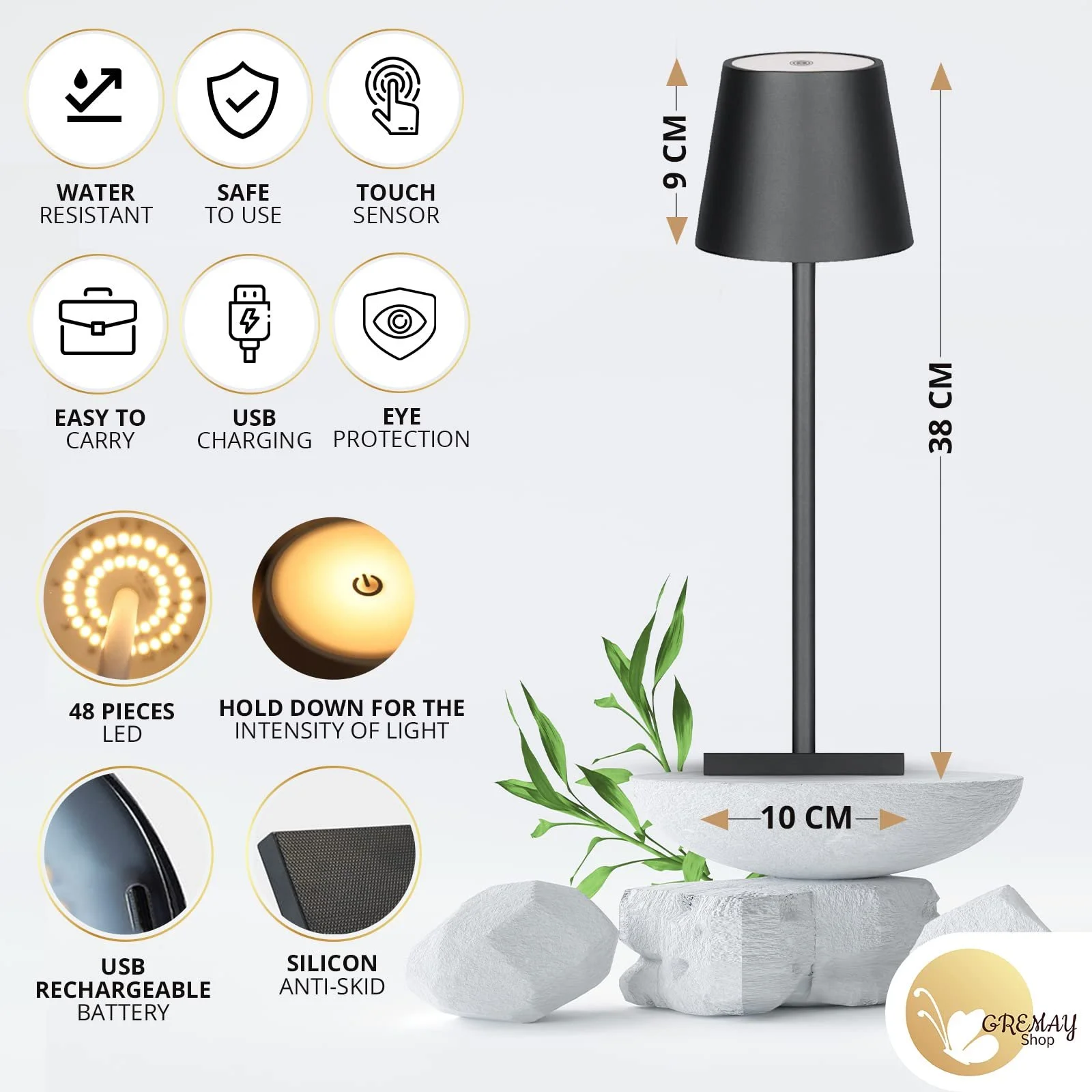 Настільна лампа LED для читання та робочого столу бездротова акумуляторна складна чорна, фото №7