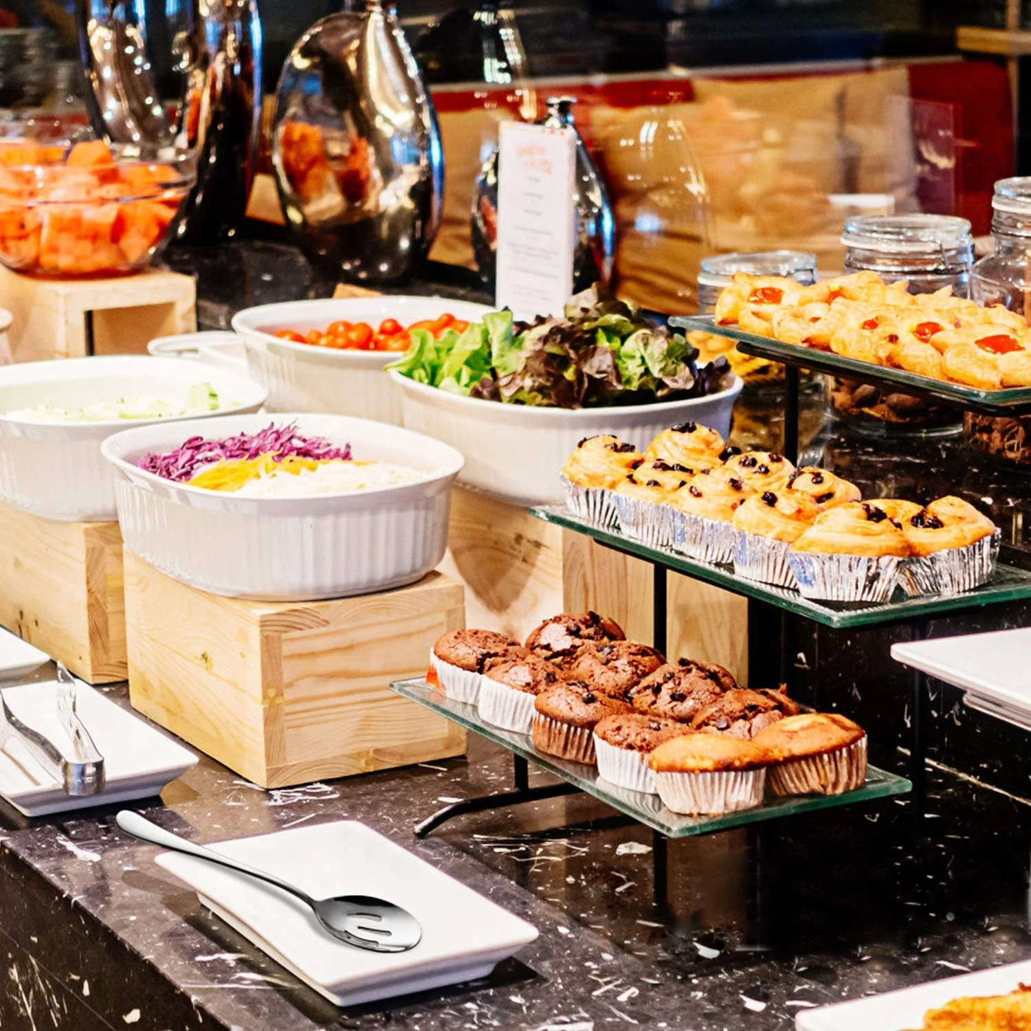 Набір сервірувальних ложок AOOSY, 6 шт: 3 ложки з прорізами, 3 ложки, 22 см, фото №6