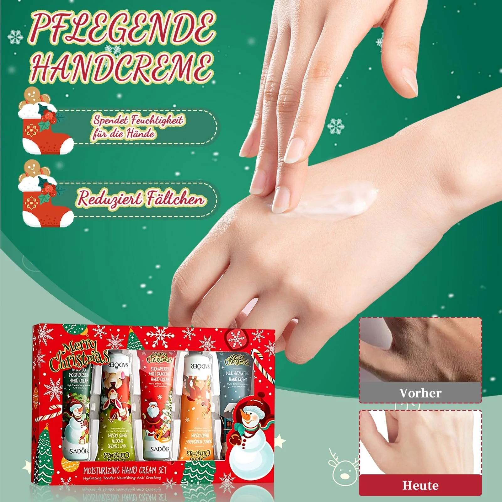 Мини-крем для рук рождественский, набор из 5 штук, питательный крем для сухой кожи, практичные мини-кремы для рук в рождественском дизайне, идеальный в качестве подарка для семьи и друзей (Рождественский цвет, 5 x 30 г), фото №4 Мини-крем для рук рождественский, набор из 5 штук, питательный крем для сухой кожи, практичные мини-кремы для рук в рождественском дизайне, идеальный в качестве подарка для семьи и друзей (Рождественский цвет, 5 x 30 г), фото №4