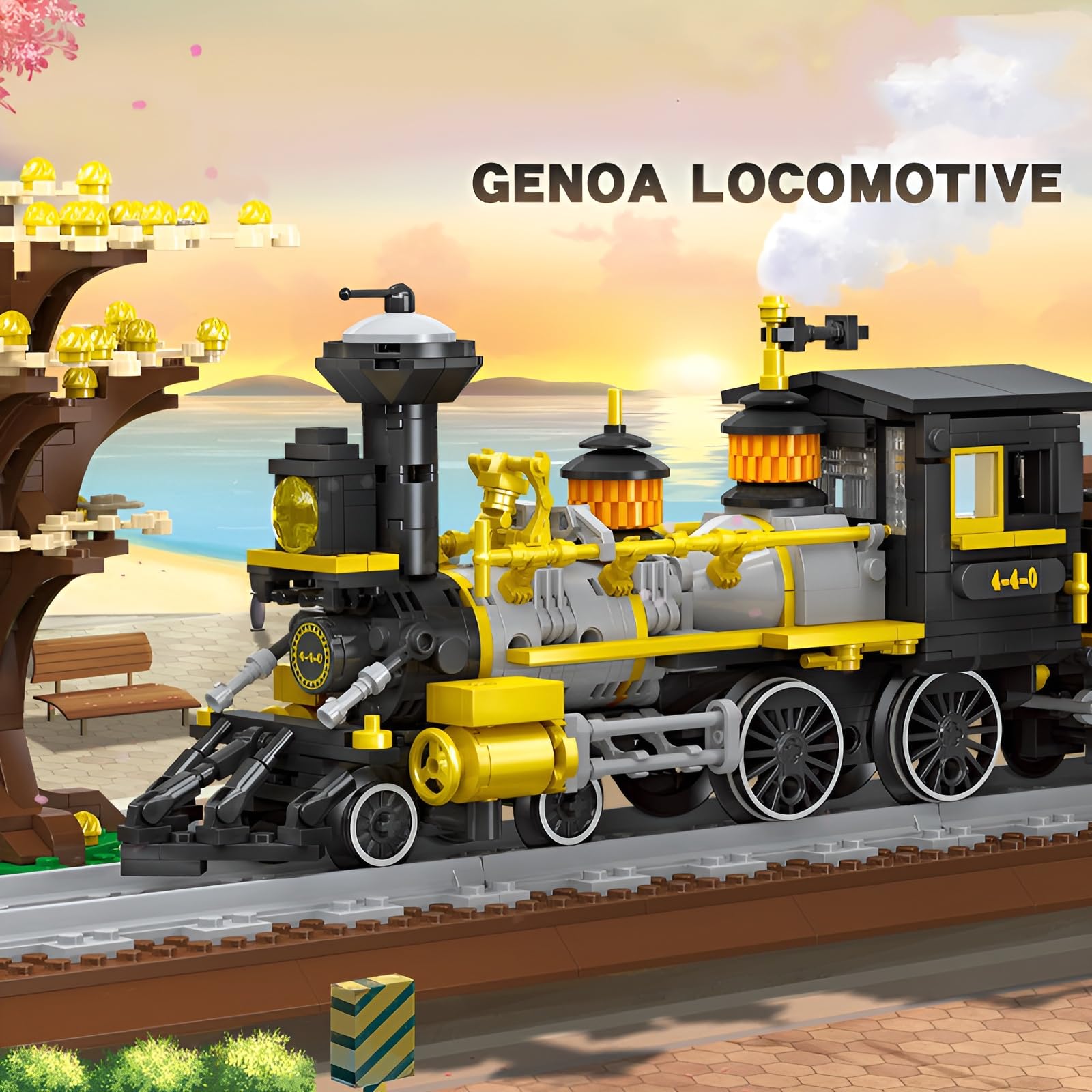 Конструктор Technik City Train, 950 деталей, ретро-паровоз Генуя, стискаючі блоки, іграшка-паровоз товарний, модель міського товарного поїзда з набором колій для дорослих, фото №2