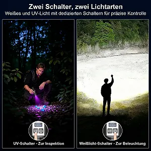 Ліхтар Shadowhawk 2-в-1 LED/UV Перезаряджуваний з подвійним перемикачем 500 000 люмен Надзвичайно яскравий з УФ чорним світлом для інспекції/кемпінгу/відкритого повітря, безперервне затемнення, зручне керування synthetic.ua - Фото 1