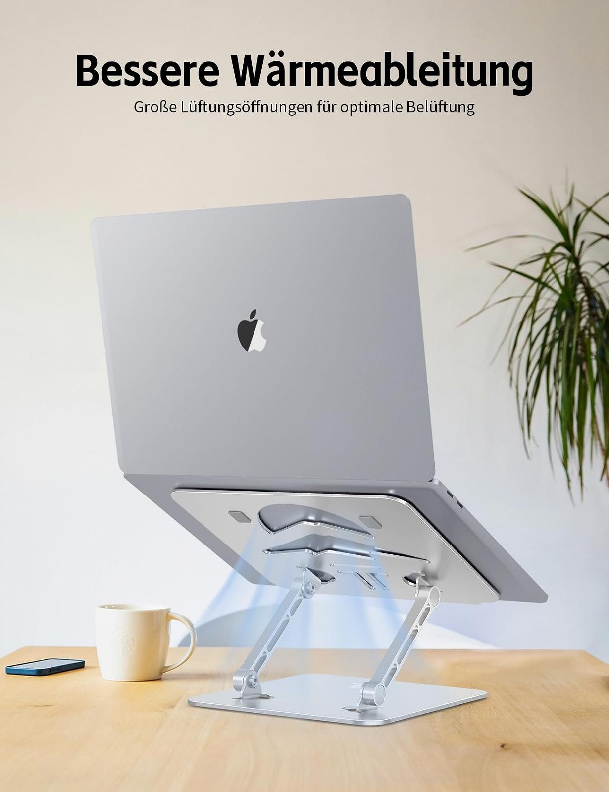 Підставка для ноутбука алюмінієва Ergonomic, регульована по висоті та складана, стабільна та нековзна, покращена вентиляція, до 15.6 дюймів, срібна, фото №5