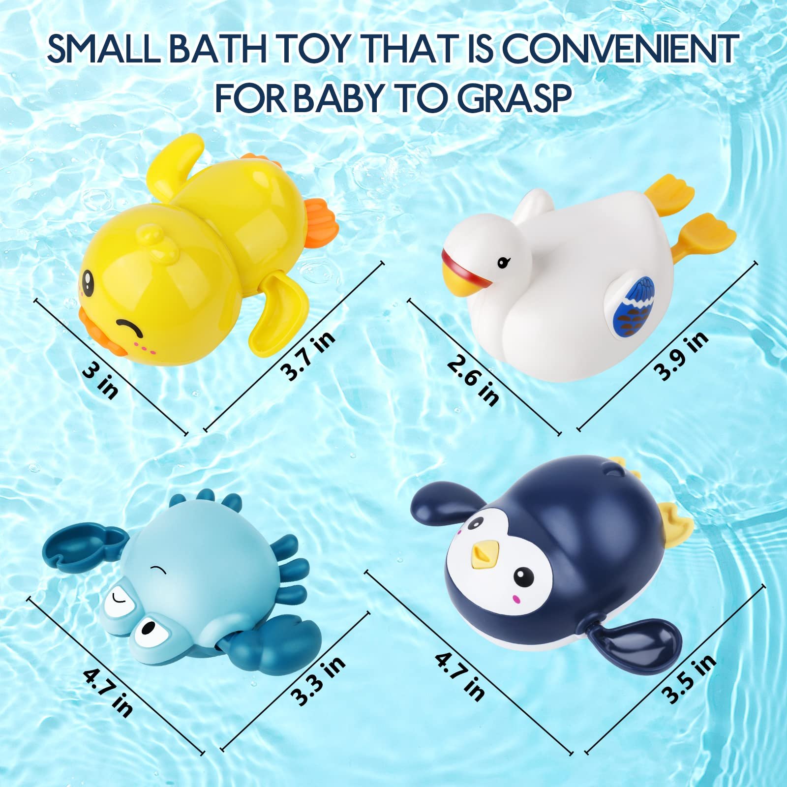 Іграшка для ванни Дитяча заводна 4 шт Пінгвін, Качка, Краб, Лебідь, фото №5