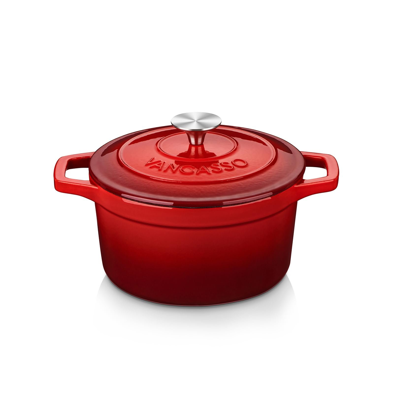 Жаровня vancasso Round емальована чавунна 20 см 2 L червона, фото №1 Жаровня vancasso Round емальована чавунна 20 см 2 L червона, фото №1