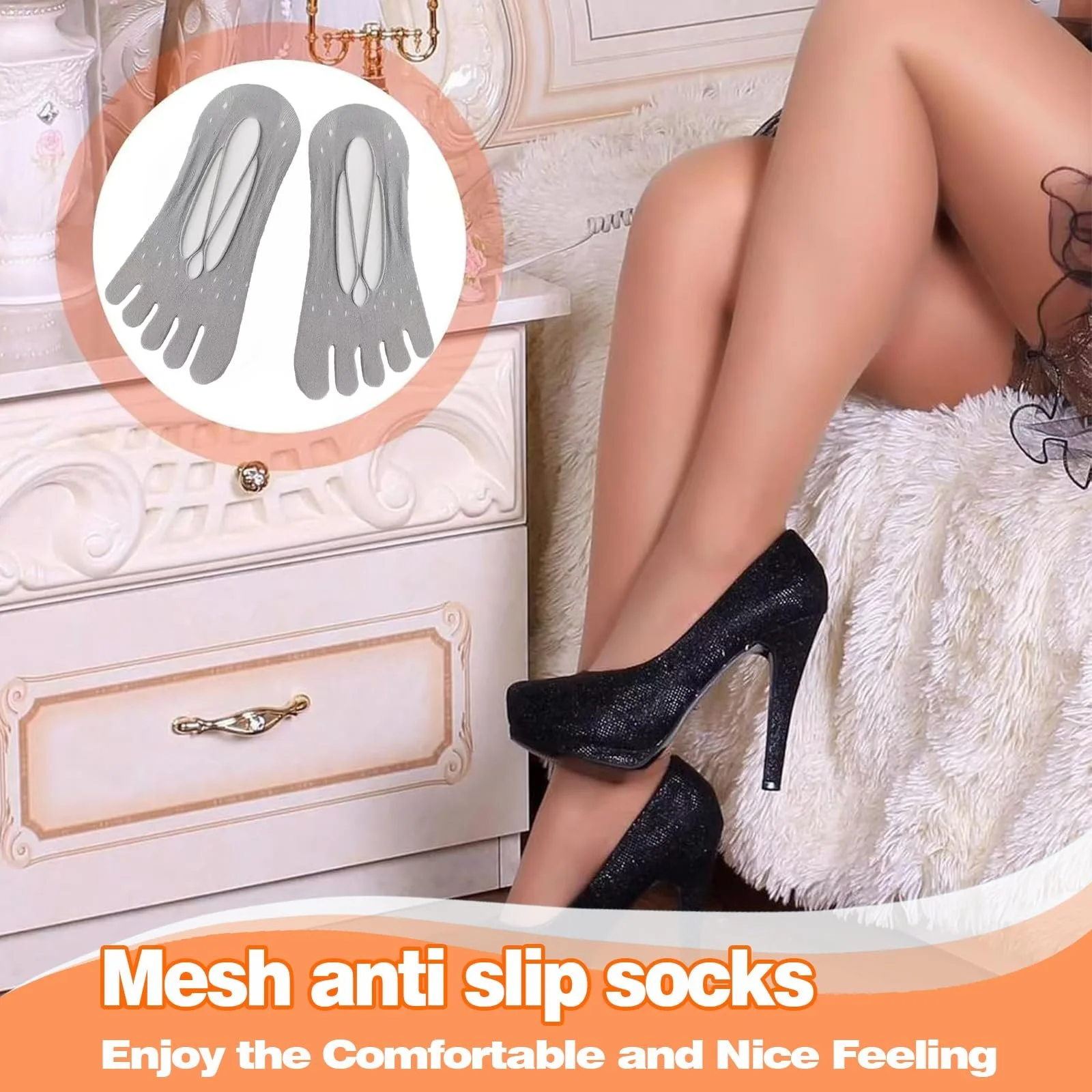 Женские носки с пальцами Серый узор крест, совместимые с Vibram Five Finger, идеальны для бега и плавания, черный, L, фото №6