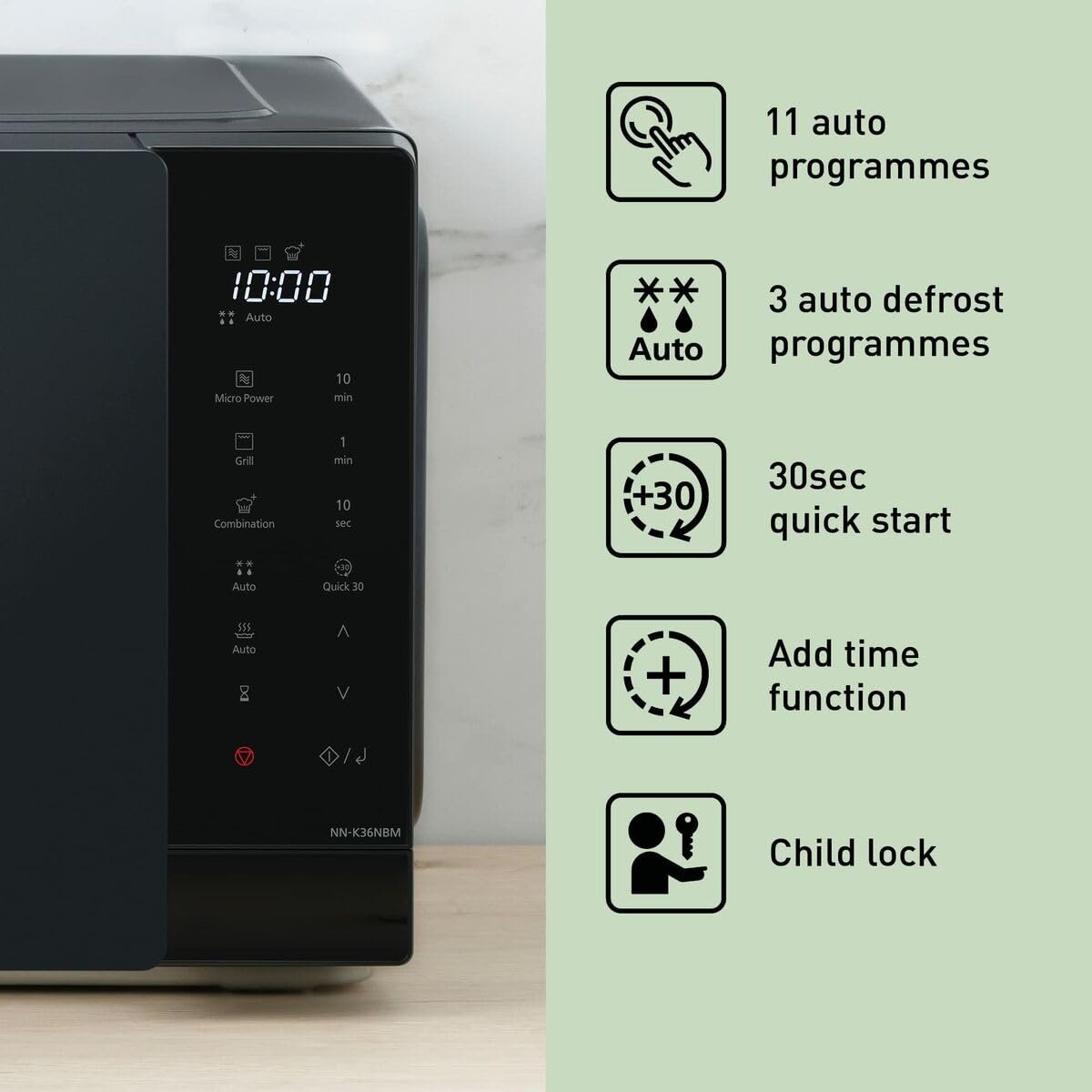 Микроволновая печь Panasonic NN-K36NBMEPG 24 л 900 Вт с грилем 8 программ Черная, фото №4 Микроволновая печь Panasonic NN-K36NBMEPG 24 л 900 Вт с грилем 8 программ Черная, фото №4