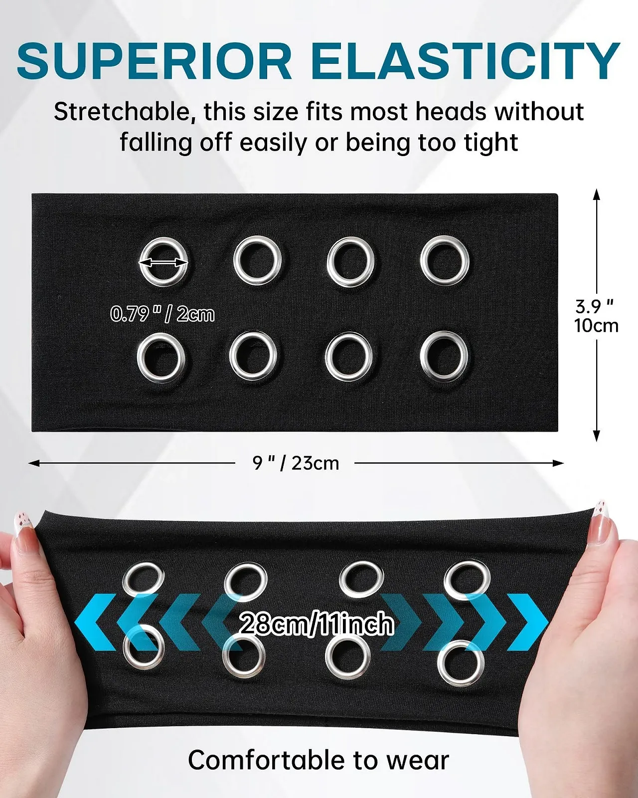 Пов'язка на голову Y2k Широка з металевими люверсами для жінок, 3 шт, фото №2 Пов'язка на голову Y2k Широка з металевими люверсами для жінок, 3 шт, фото №2