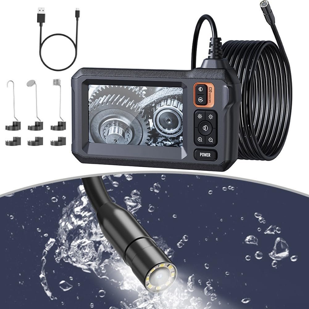 Инспекционная камера Oniissy с 4,3-дюймовым IPS-экраном, IP67 Auto Industrial Endoscopes, полужесткий кабель 10 м, Channel Camera, 8 LED освещения (10 м), фото №4