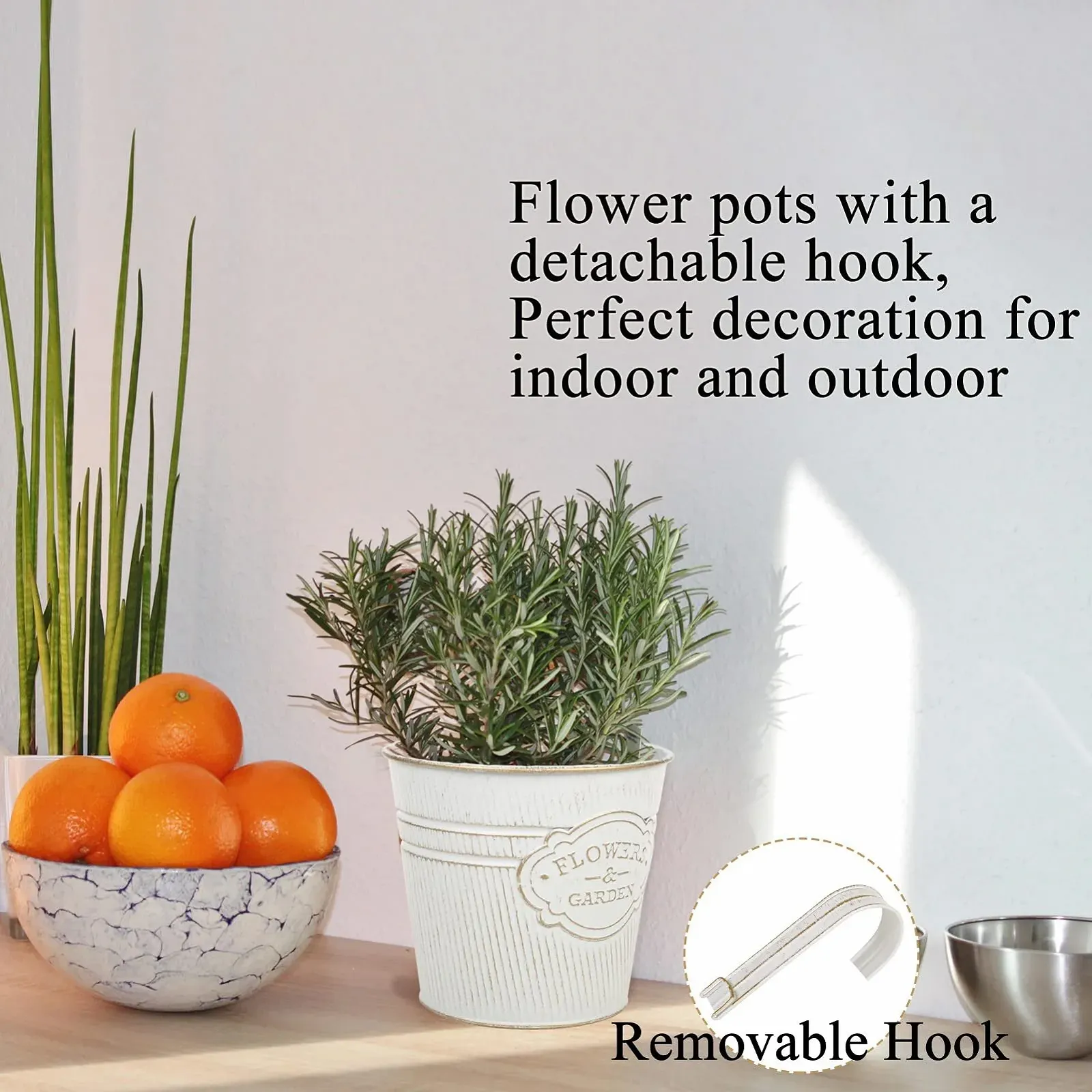 Підвісні горщики Набір 4 шт. металеві з гачком Білий, фото №3