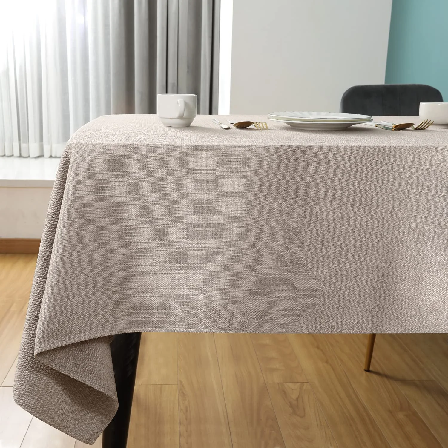 Скатертина SEASHORE TREE Linen Look квадратна водонепроникна 120 x 160 см бежева, фото №1