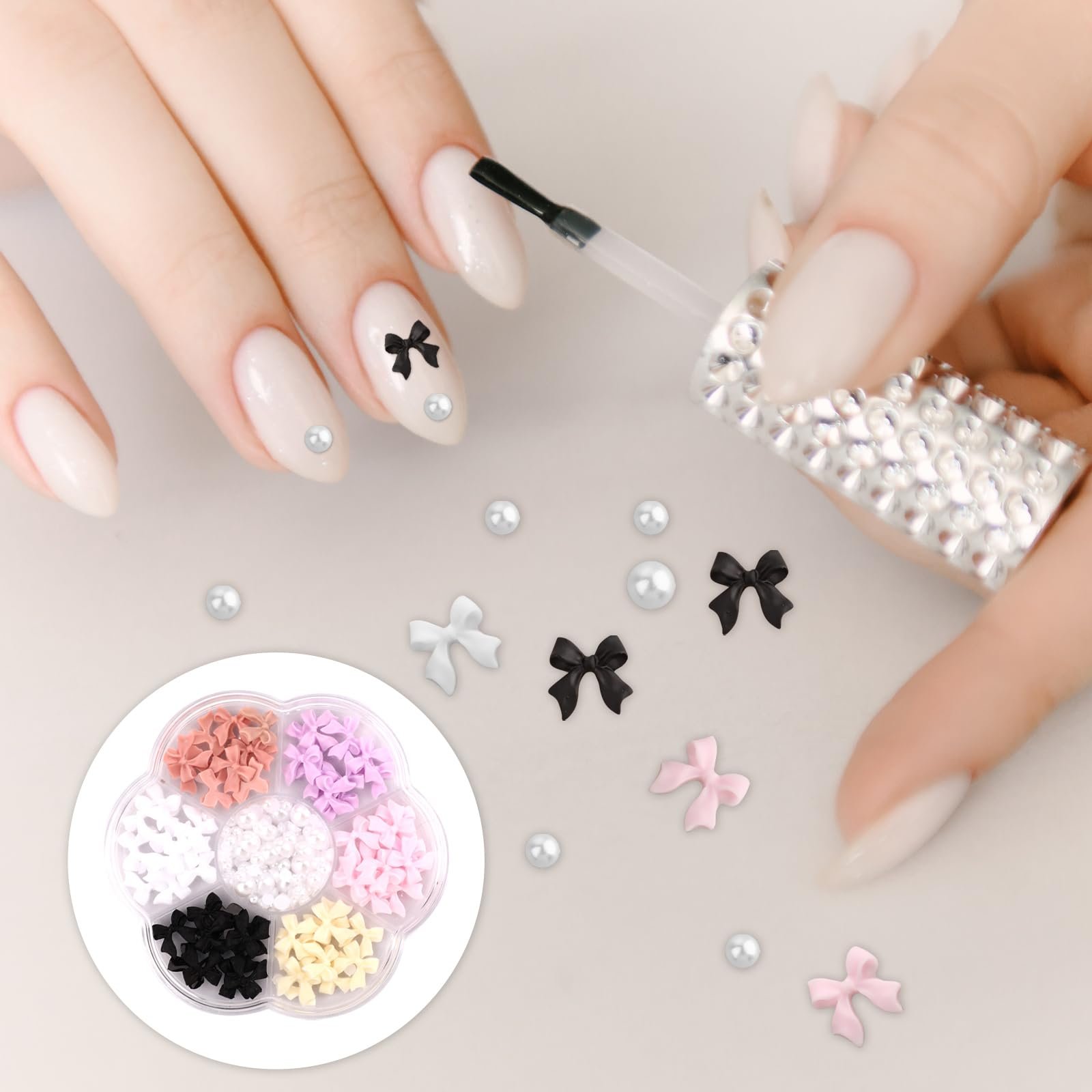 Підвіски для нігтів Bow Knot, різнокольорові, стрази, кришталеві, фото №6