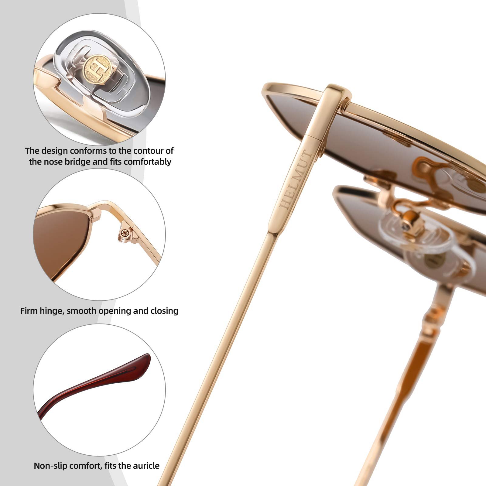 Сонцезахисні окуляри Шестикутні H HELMUT JUST для чоловіків і жінок, поляризовані дзеркальні лінзи та тоновані лінзи, фото №4