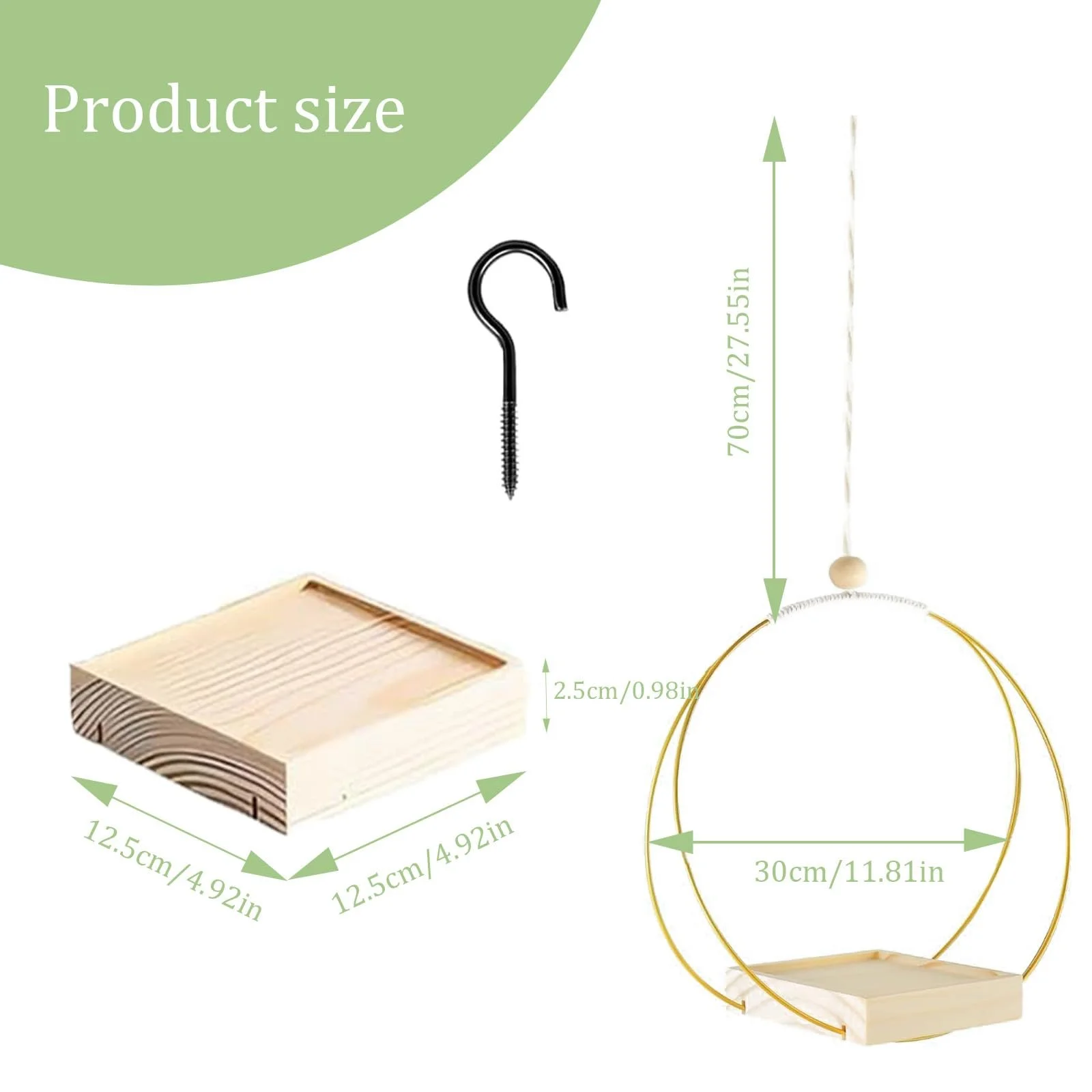 Підвісний кошик для рослин Металевий з дерев’яною основою та регульованою мотузкою Золотистий, фото №2 Підвісний кошик для рослин Металевий з дерев’яною основою та регульованою мотузкою Золотистий, фото №2