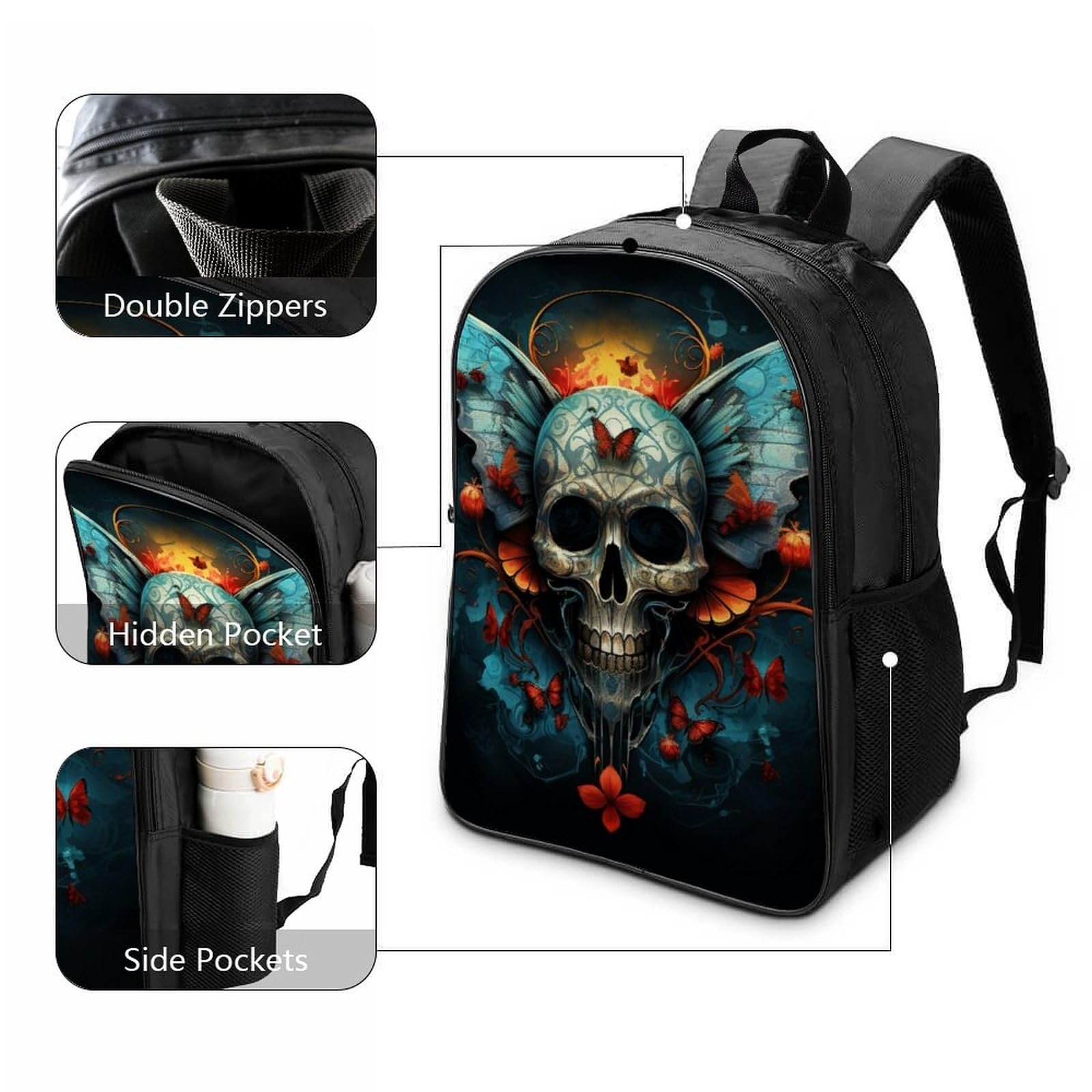 Шкільний рюкзак DPEOANEBN Skull для хлопчиків та дівчаток, Череп, 40x28x16см, фото №3