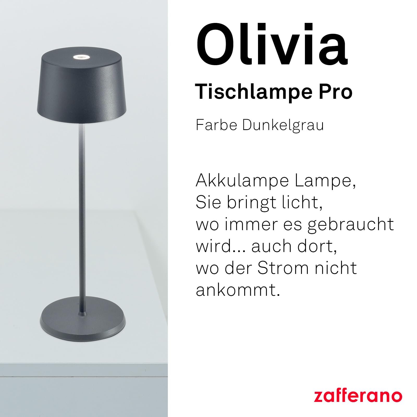 Настільна лампа Zafferano Olivia Pro Портативна Акумуляторна Сенсорне керування Диммер 2200-3000 K 35 см Темно-сіра, фото №2