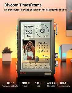 Цифровая фоторамка Divoom Times Frame 10.1 дюйма WiFi 64 GB Transparent IPS Floating Effect RGB Rotary Knob Black synthetic.ua - Фото 1
